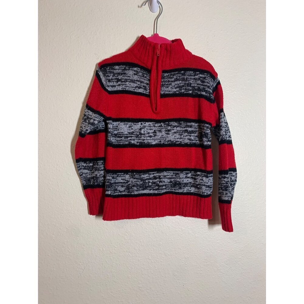 Sezzit Knit Sweater Quarter Zip Preppy Casual Y2K Retro Gray Red Boys Size 4